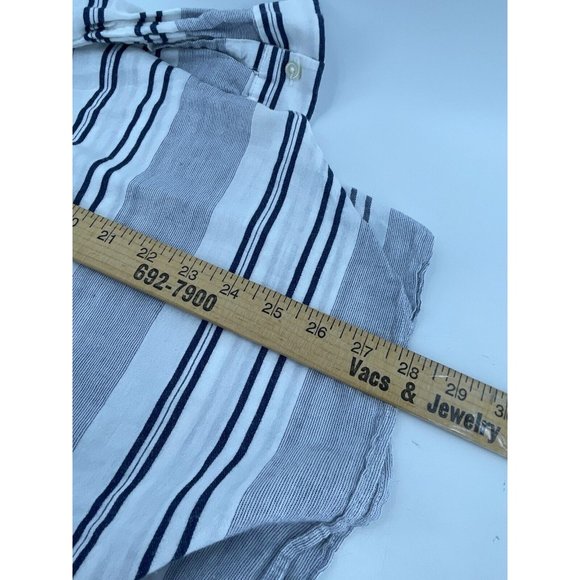 Ann Taylor LOFT Women's White Blue Striped Button Casual Peasant Top Medium Boho - Picture 7 of 8